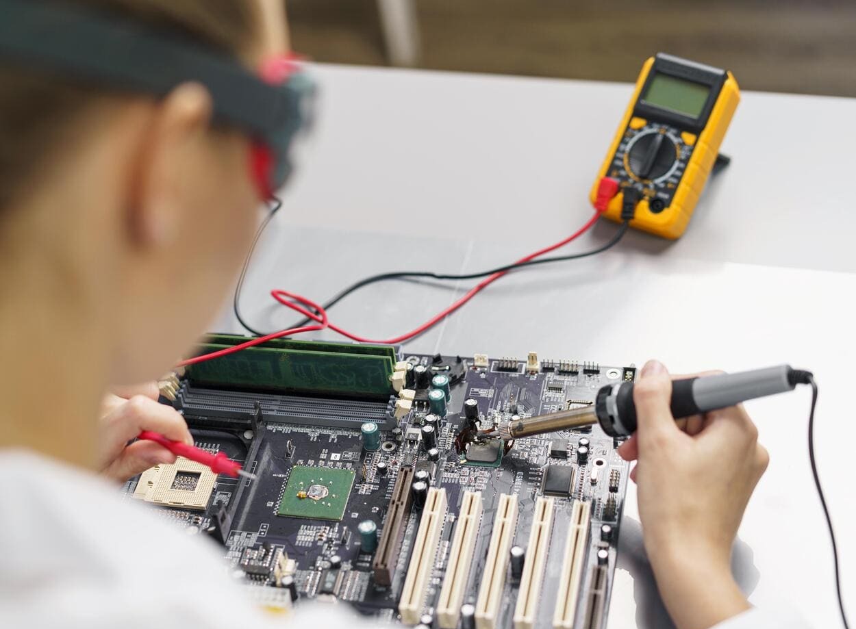 high-angle-female-technician-with-soldering-iron-electronics-motherboard